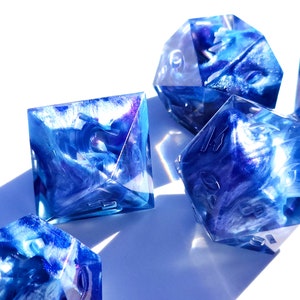 Cumulonimbus Custom Paint Blue and purple handmade sharp edge resin dice set for DnD, D&D, Dungeons and Dragons, RPG dice image 2