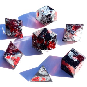 The Dark Urge - BG3 - Black, silver, and red handmade sharp edge resin dice set for DnD, D&D, Dungeons and Dragons, RPG dice