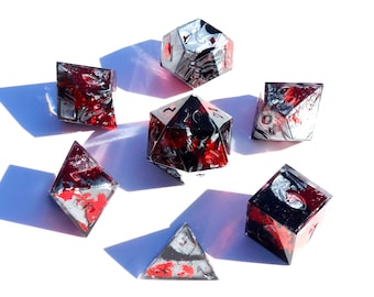 The Dark Urge - BG3 - Black, silver, and red handmade sharp edge resin dice set for DnD, D&D, Dungeons and Dragons, RPG dice