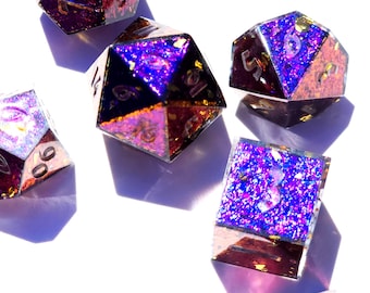 PRE-ORDER Glory (Custom Paint) - Color shift handmade sharp edge resin dice set for DnD, D&D, Dungeons and Dragons, RPG dice