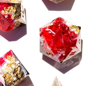 Bloodlines - Astarion BG3 - Gold, red, and black handmade sharp edge resin dice set for DnD, D&D, Dungeons and Dragons, RPG dice