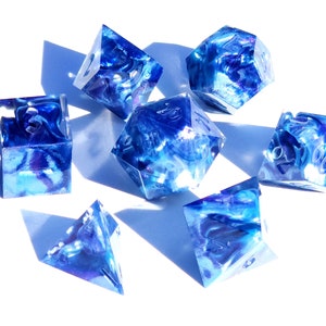 Cumulonimbus Custom Paint Blue and purple handmade sharp edge resin dice set for DnD, D&D, Dungeons and Dragons, RPG dice image 3