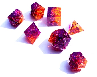 Wish (Custom Paint) - Orange and Purple Handmade Sharp Polyhedral Dice Set for DnD, D&D, Dungeons and Dragons, RPG, Magic for Gifts