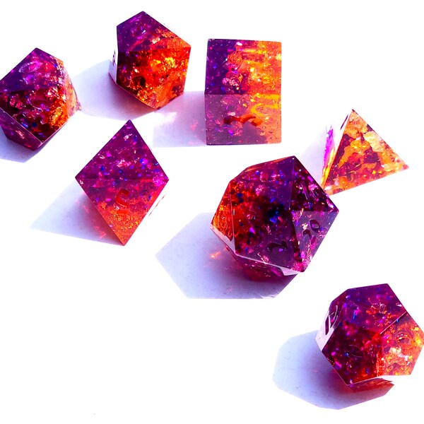 Wish (Custom Paint) - Orange and Purple Handmade Sharp Polyhedral Dice Set for DnD, D&D, Dungeons and Dragons, RPG, Magic for Gifts