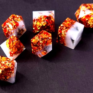 Reverie Custom Paint Gray and orange handmade sharp edge resin dice set for DnD, D&D, Dungeons and Dragons, RPG dice image 9