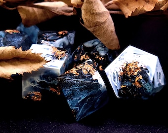 Handmade Resin Dice Set with Custom Paint - 'First Breath of Autumn' - Blue and Copper Resin Dice Set for D&D, Dungeons and Dragons, RPG