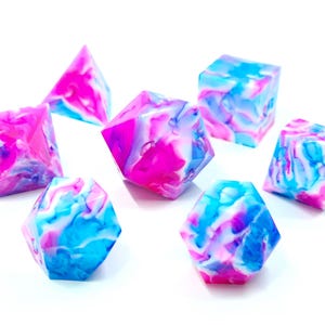 Truth (Custom Paint) - Pink, white, and blue handmade sharp edge resin dice set for DnD, D&D, Dungeons and Dragons, RPG dice