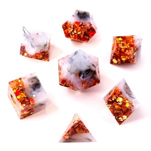 Reverie Custom Paint Gray and orange handmade sharp edge resin dice set for DnD, D&D, Dungeons and Dragons, RPG dice image 8