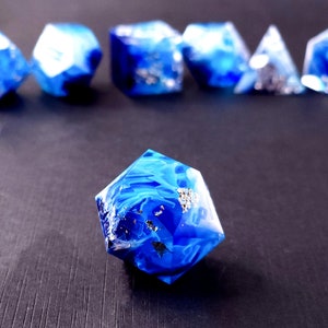 Tsunami Custom Paint Blue and white handmade sharp edge resin dice set for DnD, D&D, Dungeons and Dragons, RPG dice image 6