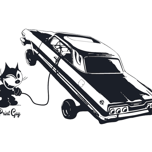 Felix the Cat Hopping a 1963 Chevy Impala Digital Download sgv. pdf. eps. png.