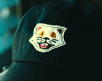Retro Cat hat (white) // hand cut cap