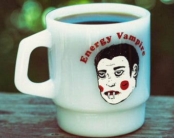 Energy Vampire - Glass Diner style coffee cup 8oz