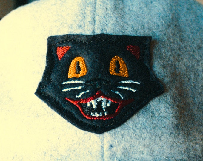 Wool Retro Cat hat (black) // hand cut cap