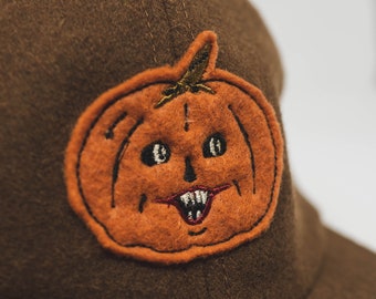 Wool Carving Society Jack-O-Lantern // hand cut cap