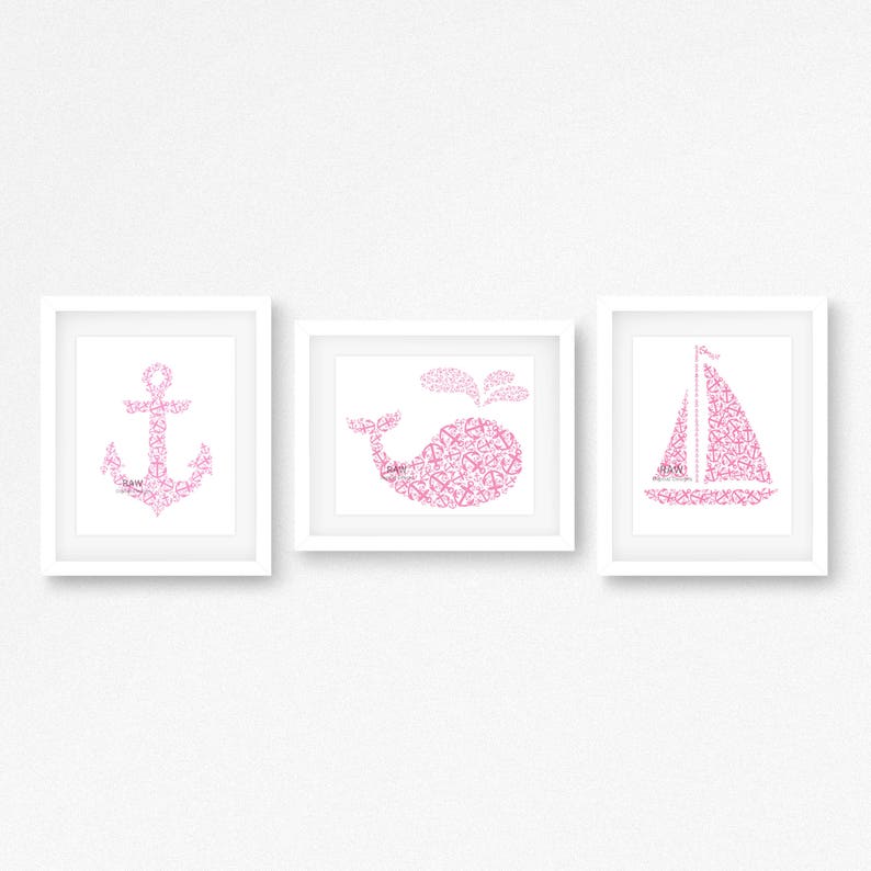 Girl Nautical Nurseryprintable Nursery Wall Decor Set Baby Etsy