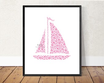 Printable Pink Nautical Wall Decor - Girls Nursery Baby Girl Bedroom Play Room Bathroom Anchors Boat Ship Wall Art Set of 3