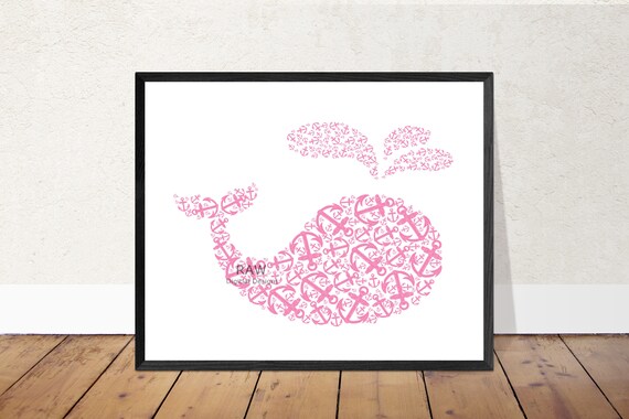 Pink Nautical Nursery Printable Decor Girl Room Whale Pink Etsy