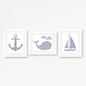 Maritimes Kinderzimmer Dekor Druckbares Set Blauwal Kinderzimmer Dekor/Anker Kinderzimmer Kunst/Maritimes Kinderzimmer Kunst/Jungen Kinderzimmer Kunst/Abenteuer Kinderzimmer/