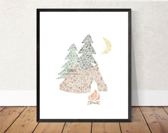 Camping Theme Printable Wall Art- Camping Wall Decor/outdoorTheme Wall Art/Boys Room Wall Art/ Adventure Wall Decor/ Wilderness Wall Art
