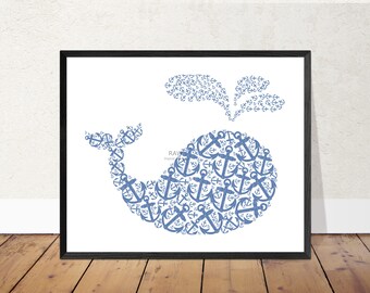 Nautical Nursery Printable Decor- Blue Whale Print