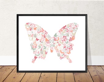 Butterfly Wall Print- Printable Butterfly Art Digital Mosaic
