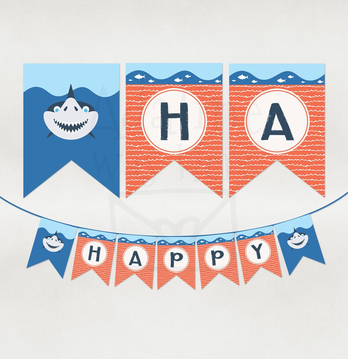 Shark Banner Happy Birthday Banner Pennant Banner Printable | Etsy