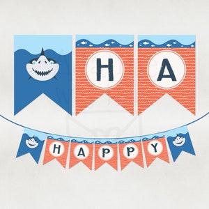 Shark Banner Happy Birthday Banner Pennant Banner Printable | Etsy