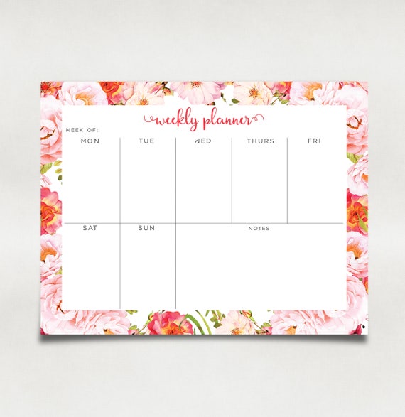 Desk Calendar Notepad Rose Weekly Calendar Gift For Teacher Etsy