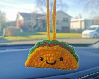 Taco Car Mirror Hanging Accessories for Women Teens Interior Rear View Mirror foodie Decor Car Mirror Hanging Charm Crochet Accessories