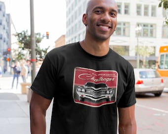 Dodge Challenger Unisex T-shirt, Men's Shirts, Old Classic Muscle Cars, Vintage Cars, Car Shirts, Old Cars, Mopars, Retro Auto Designs