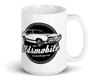 Oldsmobile Cutlass 11oz Mug, Classic Cars, Old Vintage Cars, Car Mugs, Retro Auto Designs