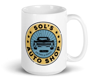 Sol's Auto Shop 11oz Mug, Classic Cars, Muscle Cars, Old Vintage Cars, Chevy Nova SS