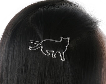 Juego de 2 horquillas de acero inoxidable pulido con forma de gato, pasador para el pelo, pasador con forma de animal, lazo para el pelo, pasador de gato