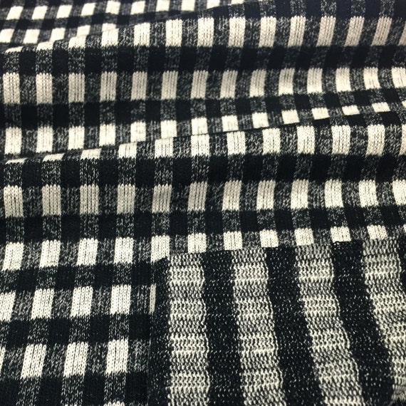 Black and Natural Cotton Blend Mock Twist Jersey Knit Fabric