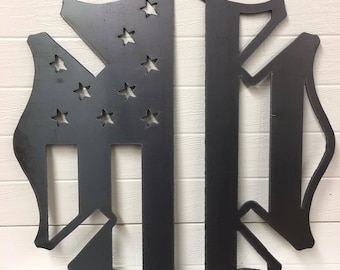 Steel Firefighter Maltese Cross with American Flag Sign