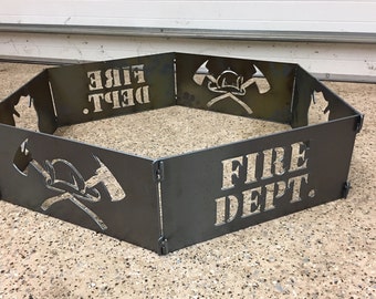Firefighter Fire Ring, Fire Pit, Maltese Cross, Helmet and Axe, FREE SHIPPING