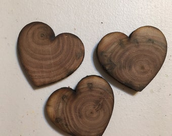 Set of 3  (2 inch x 1/4 inch thick)  Black Walnut Wood Hearts