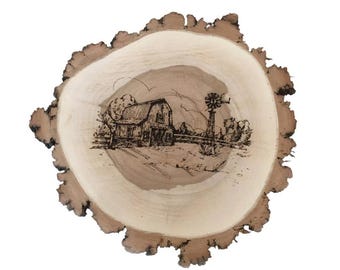 Rustic Laser Engraved  11 inch x 1 inch thick Willow Wood Sign