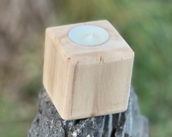 CANDLE WILLOW Wood Block with Sanded Edges  3 inch with Tealight candle