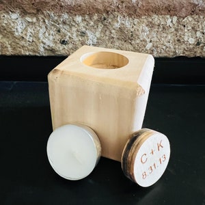 9TH ANNIVERSARY Willow Wood Block 3 inch, with Removable Personalized Engraved both sides Circle Wood Piece with Tea light Candle Included image 4