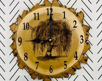 CLOCK  WILLOW Wood Slice with Personalized Engraving  11-12 inch x 1 inch thick
