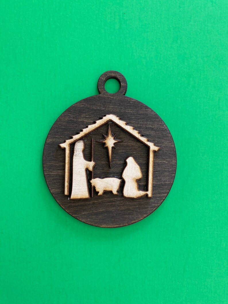 3 12 inches Birch Wood Minimalist Nativity 3D Ornament - finished