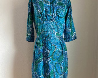 1960s Paisley Wiggle Dress - Jewel Tone Watercolor Print