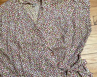1940s Abstract Hearts Print Cotton Duster Wrap House Dress