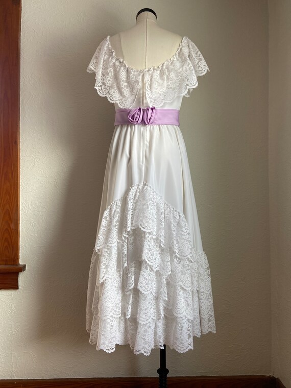 1970s/1980s White Lace Ruffle Off the Shoulder Go… - image 3