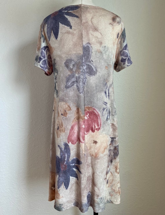 1990s Glittery Watercolor Floral Babydoll Shift D… - image 3