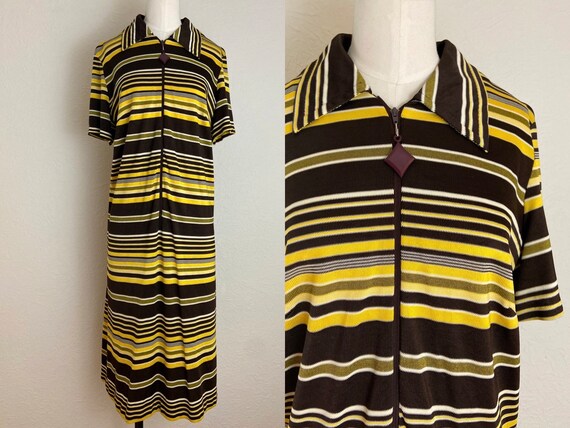 1970s Mod Stripe Knit Dress, Zip Front Collar - image 2