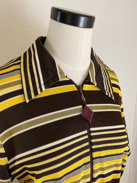 1970s Mod Stripe Knit Dress, Zip Front Collar - image 6