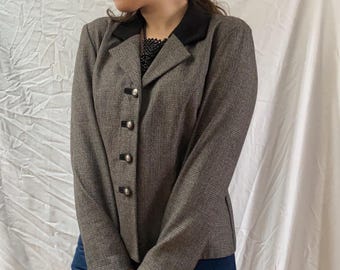 1990s Grey Red Black Micro Plaid Metal Accent Blazer