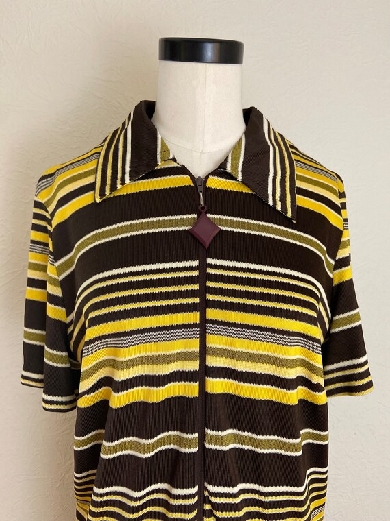 1970s Mod Stripe Knit Dress, Zip Front Collar - image 4